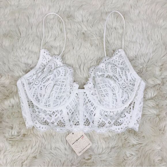INTIMATELY FREE PEOPLE White Lace Longline Underwire Bra Bralette Boho‎ Sexy New - Picture 4 of 10